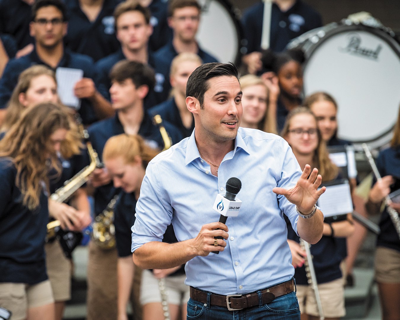 Villanova Class of 2007 alumnus Keith Jones, NBC10 news anchor in Philadelphia, with a microphone in his hand