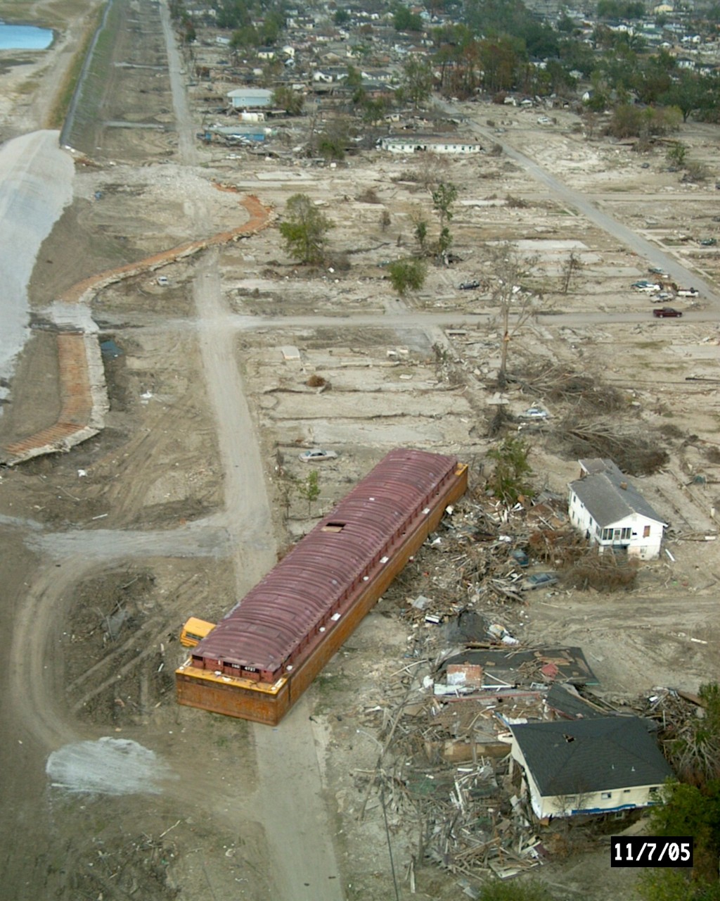 Aerial view of home destruction.