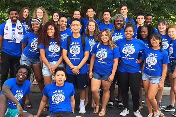 Students standing outside as a group 