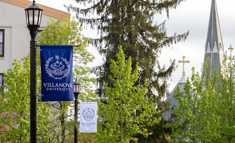 Villanova banner on a flag pole
