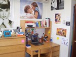View of a desk and dresser in an Alumni Hall double room.