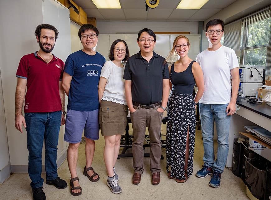 A team of PhD students collaborate in Villanova’s Cellular Biomechanics and Sports Science lab.