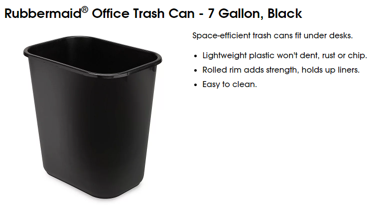 Rubbermaid 7gal black trash