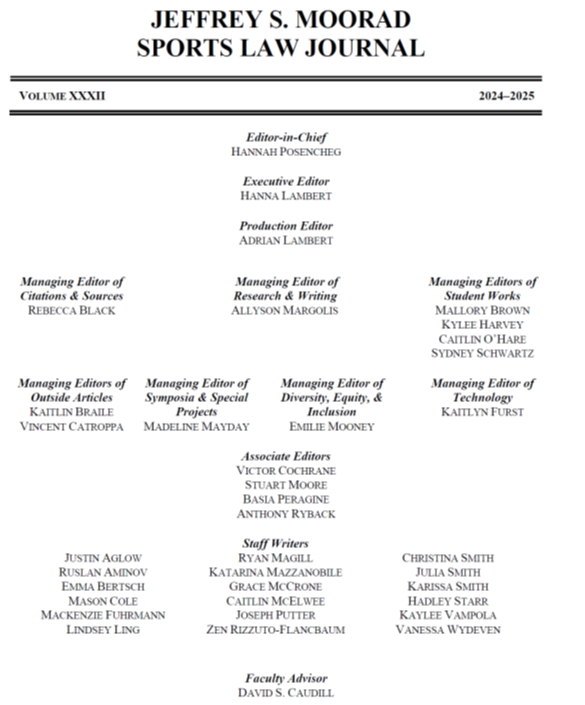Moorad Sports Law Journal - Volume 31 Masthead