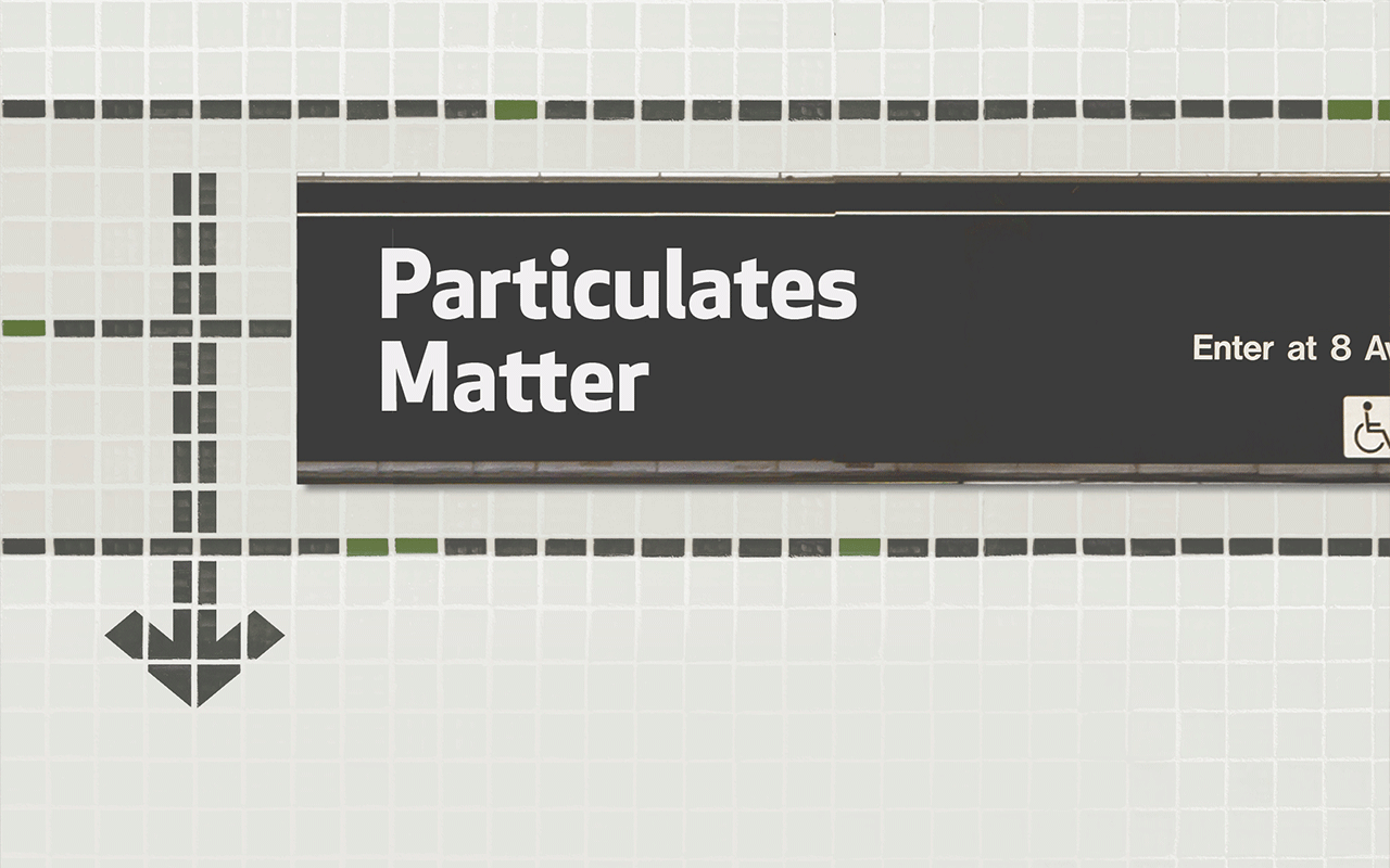 Particulates Matter subway sign and tiles